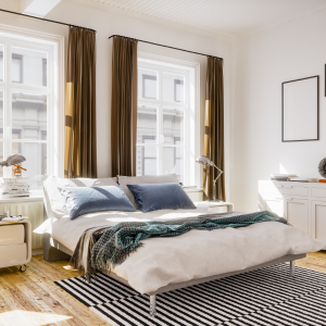 Airbnb Bedroom With Striped Rug